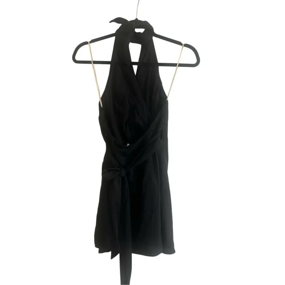 ✨Free People Xandra High Neck Mini Wrap Black Sz Small Dress✨